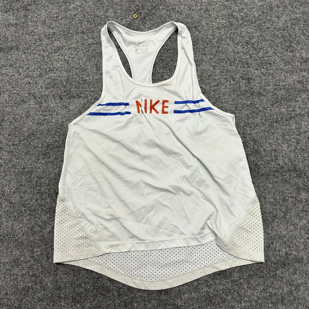 Nike Tank Top Womens Size S White Dri-Fit Racerback Mesh Panel Athletic Running